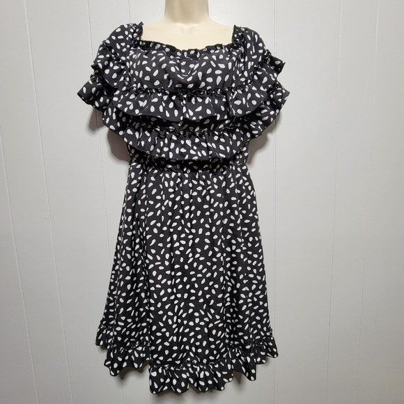 Unbranded Dresses & Skirts - Black White Abstract Dot Ruffle Off Shoulder Elastic Waist Mini Dress Womens